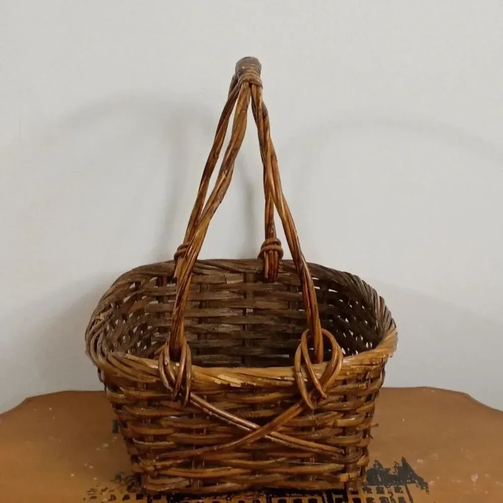 Large Wicker Basket with Handle Farmhouse Country Decor